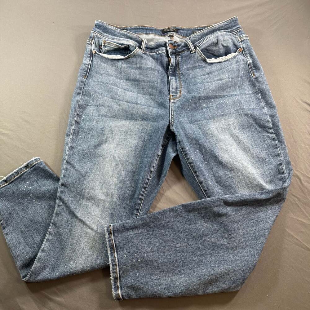 Judy Blue Boyfriend Jeans Womens 20W Blue Distressed Paint Splatter Stretch